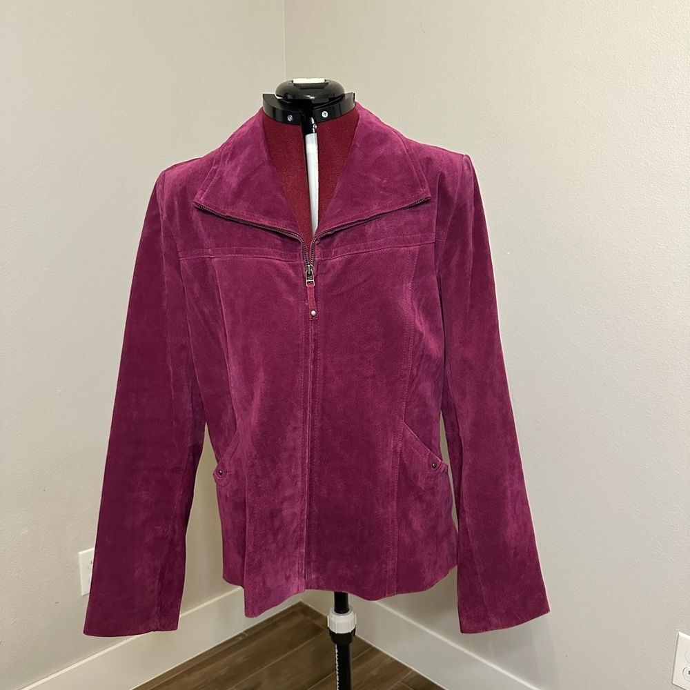 NWOT VTG BURGUNDY Dialogue Womens Jacket 100% Suede Leather sz LARGE